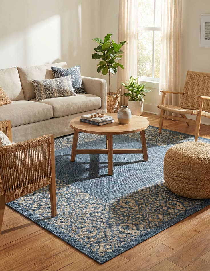 Detail image of 6' x 6'  Washable Border Indoor / Outdoor Square Rug