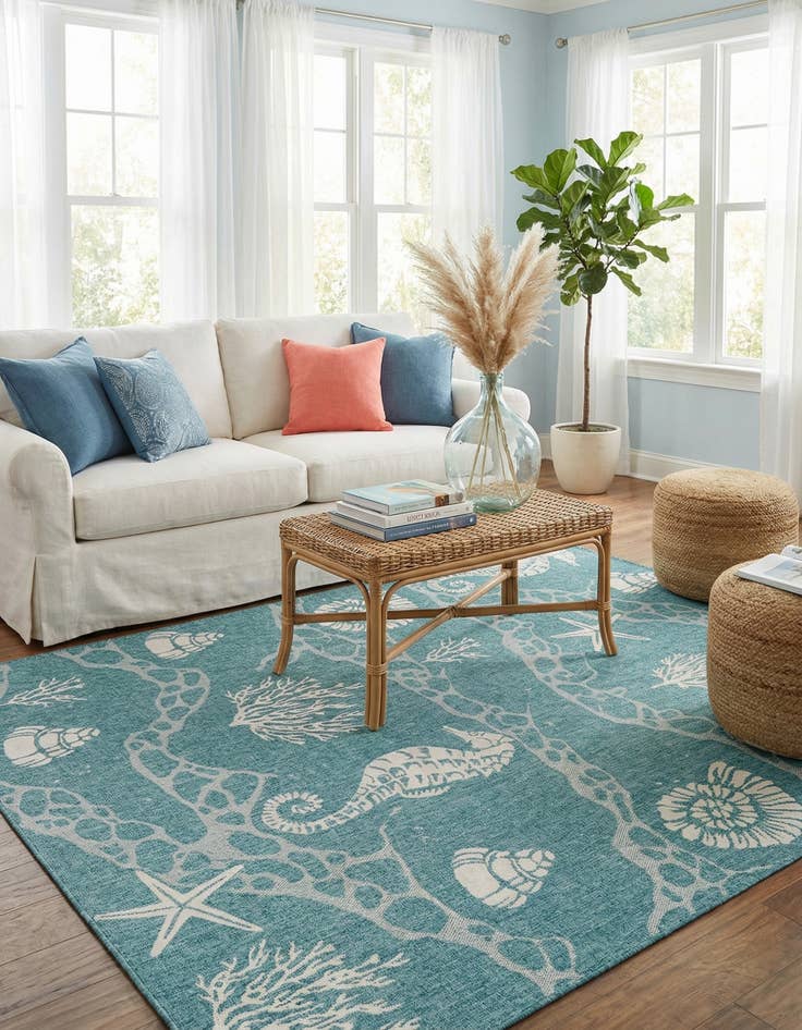 Detail image of  7' 10 x 10'  Washable Coastal Indoor / Outdoor Rug