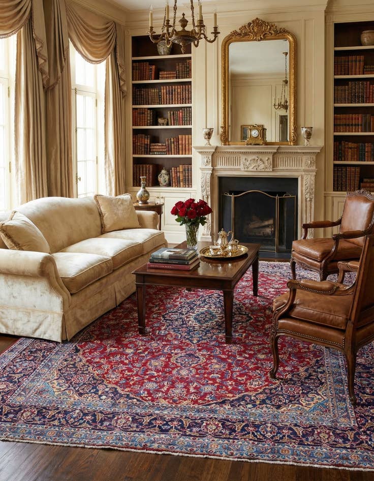 Detail image of  9' 10 x 12' 9  Hand Knotted Kashan Persian Wool Rug