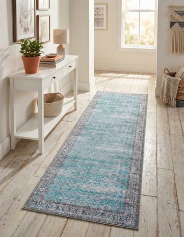 Blue Washable Timeless Runner Rug