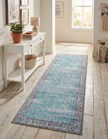 Blue Washable Timeless Runner Rug
