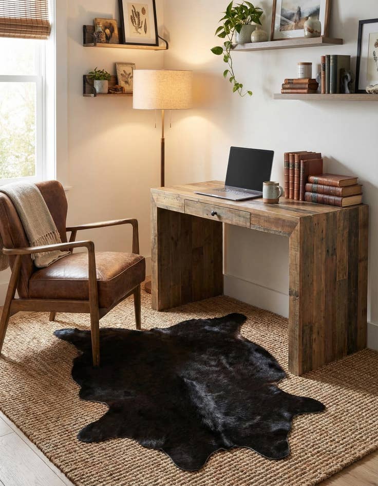 Detail image of 1' 8 x 2' 7 Cowhide Leather Rug