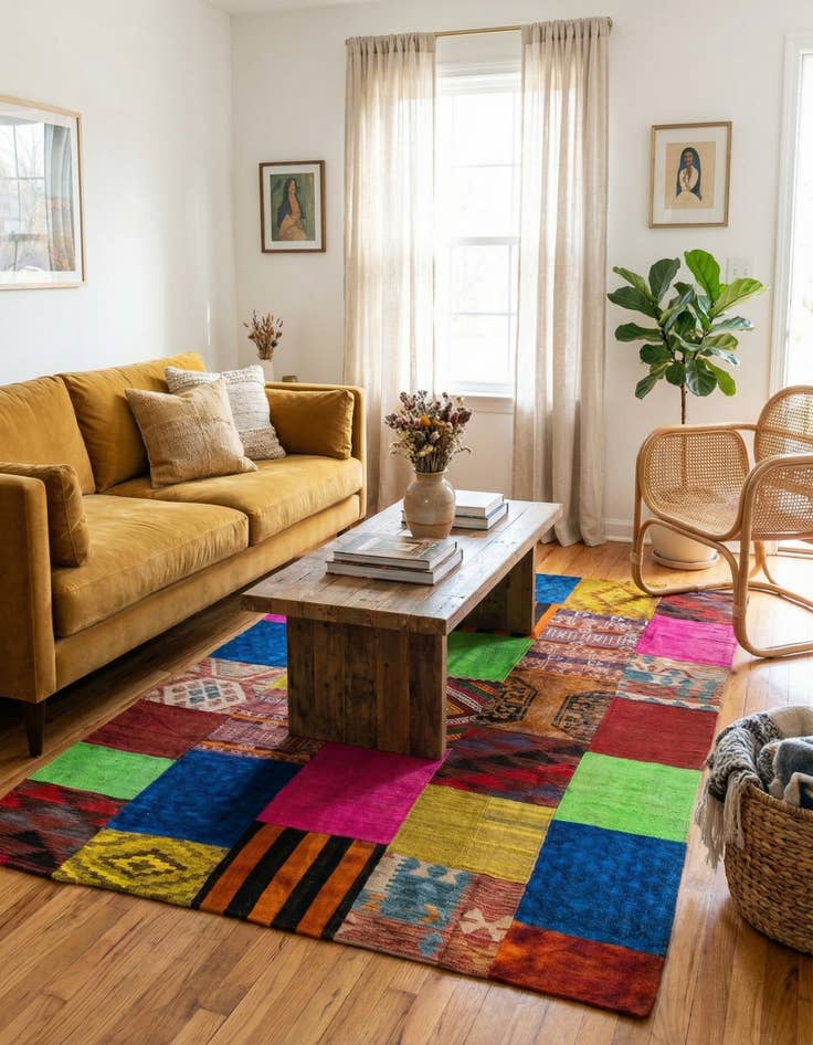 Detail image of 5' 5 x 7' 8  Hand Woven Kilim Patchwork Wool Rug