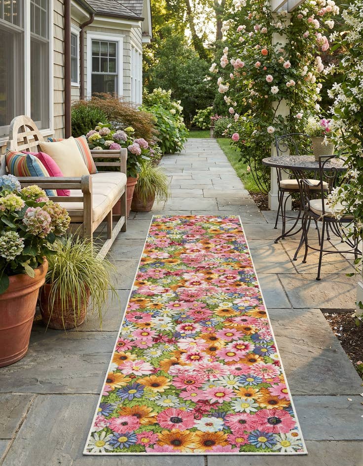 Detail image of 2' 7 x 12'  Washable Botanical Indoor / Outdoor Runner Rug
