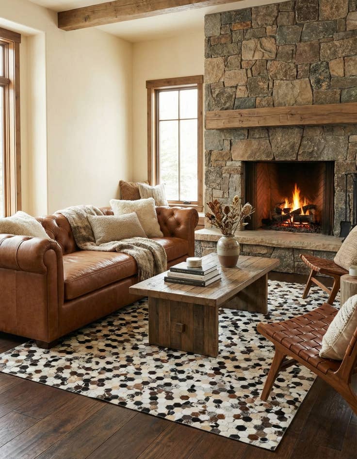 Detail image of 5' 2 x 8' Cowhide Leather Rug