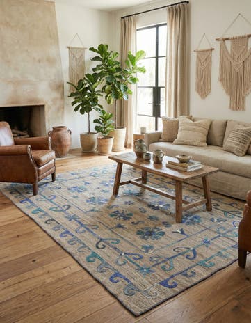 5' 9 x 7' 1 Hand Woven Kilim Suzani Wool Rug