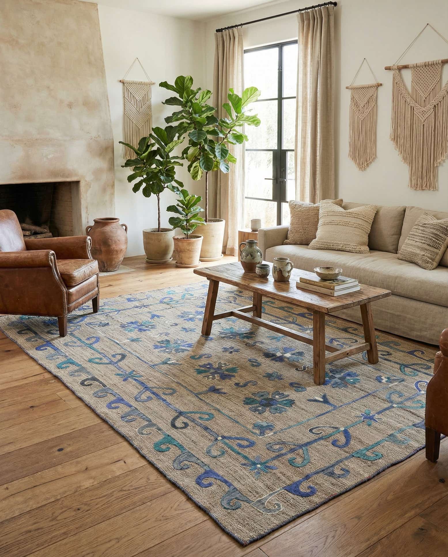 5' 9 x 7' 1 Hand Woven Kilim Suzani Wool Rug