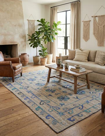 5' 9 x 7' 1 Hand Woven Kilim Suzani Wool Rug