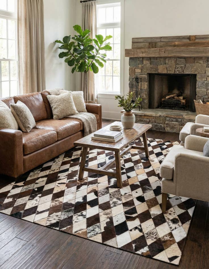 Detail image of 4' 8 x 6' 6 Cowhide Stocks Rug