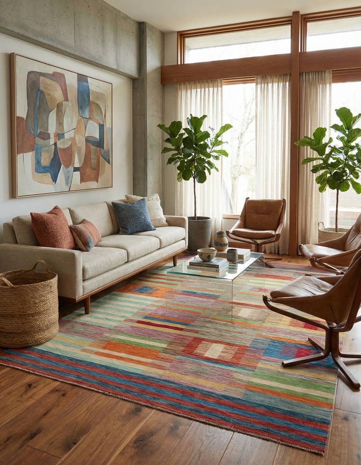 Detail image of 6' 8 x 9' 10  Hand Woven Kilim Modern Wool Rug