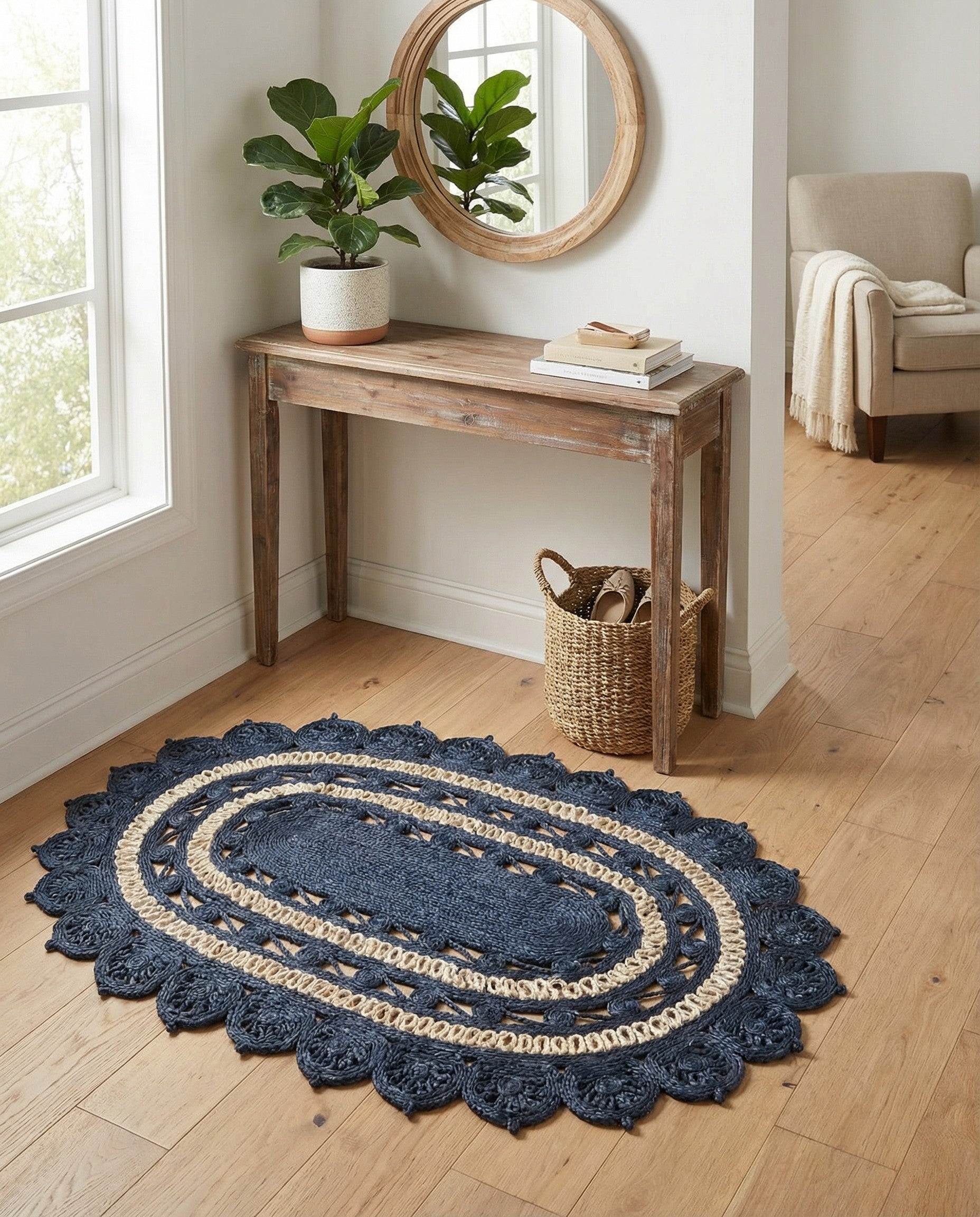  4' 1 x 6' 1  Hand Braided Jute Oval Rug