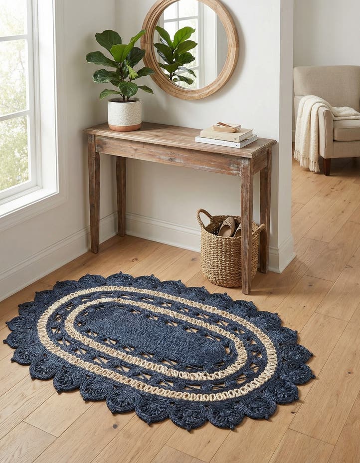 4' 1 x 6' 1 Handmade Braided Jute Oval Rug