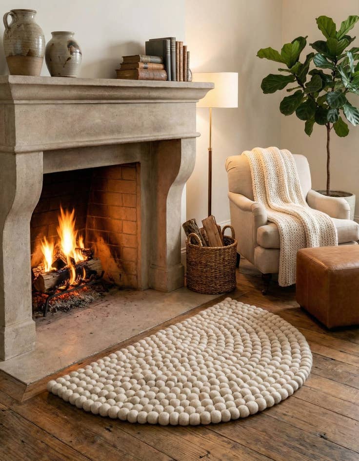 Detail image of 2' 2 x 3' 7  Hand Woven Felt Ball Wool Hearth Rug