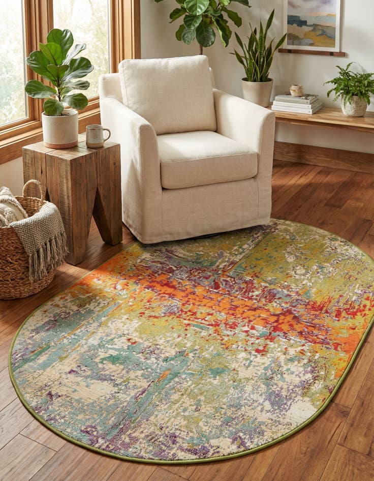 Detail image of 3' 3 x 5' 3  Washable Modern Indoor / Outdoor Oval Rug