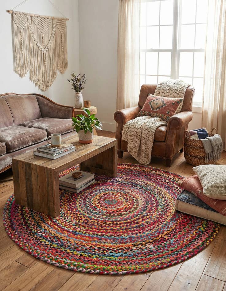 Detail image of 5' 1 x 5' 1  Hand Braided Chindi Round Rug