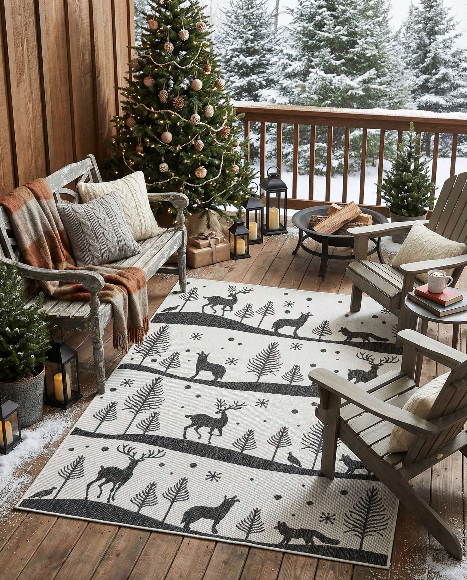 5' 3 x 7' Easy-Clean Holiday Indoor / Outdoor Rug