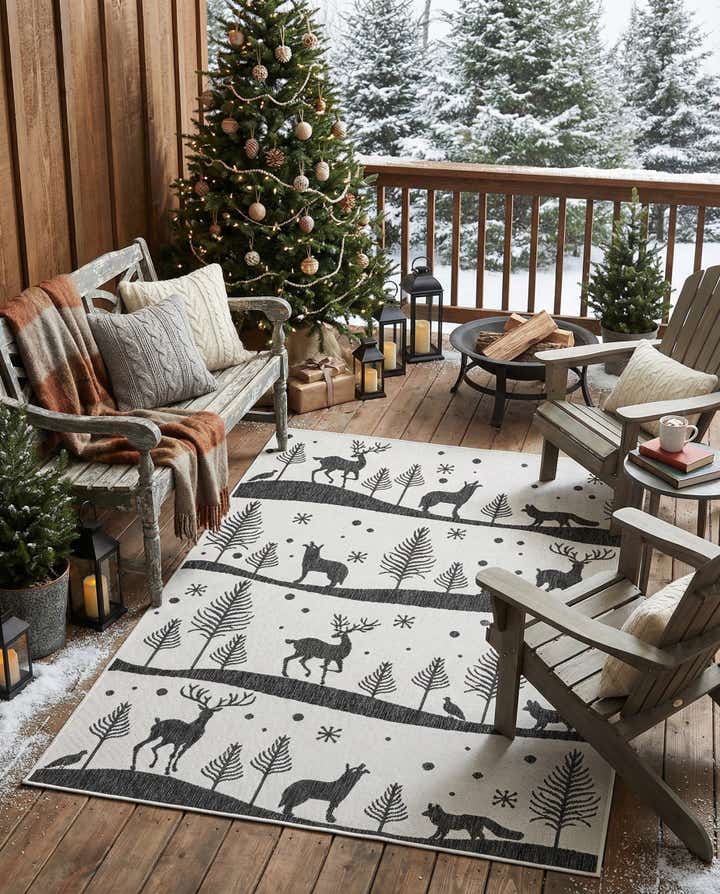 5' 3 x 7' Easy-Clean Holiday Indoor / Outdoor Rug
