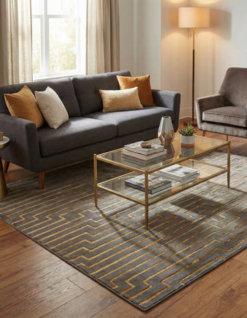 Gray and Gold Vogue Geo Square Rug