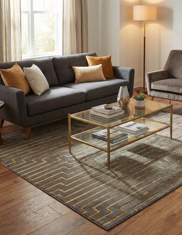 Gray and Gold Vogue Geo Square Rug