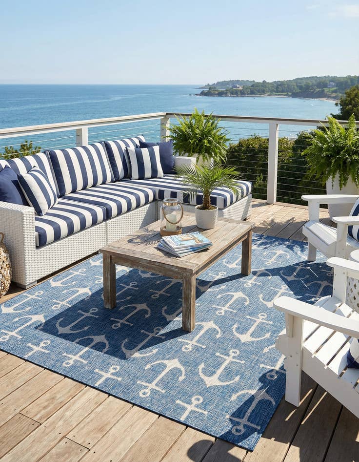 Detail image of 10' x 10'  Washable Coastal Indoor / Outdoor Square Rug