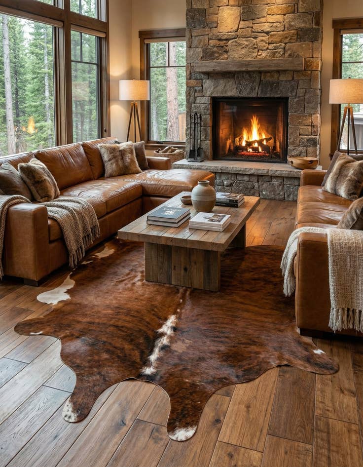 Detail image of 5' 4 x 5' 7 Cowhide Leather Square Rug