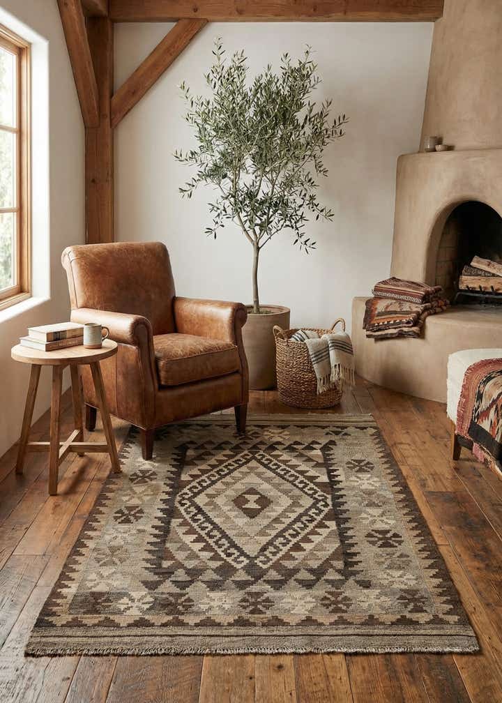 3' 2 x 4' 9 Hand Woven Kilim Maymana Wool Rug