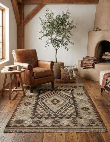 3' 2 x 4' 9 Hand Woven Kilim Maymana Wool Rug