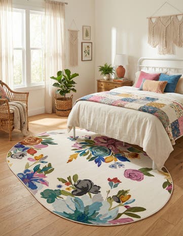 Ivory Blossom Oval Rug