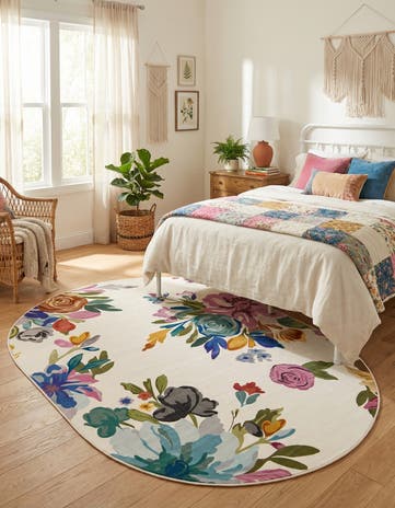 Ivory Blossom Oval Rug