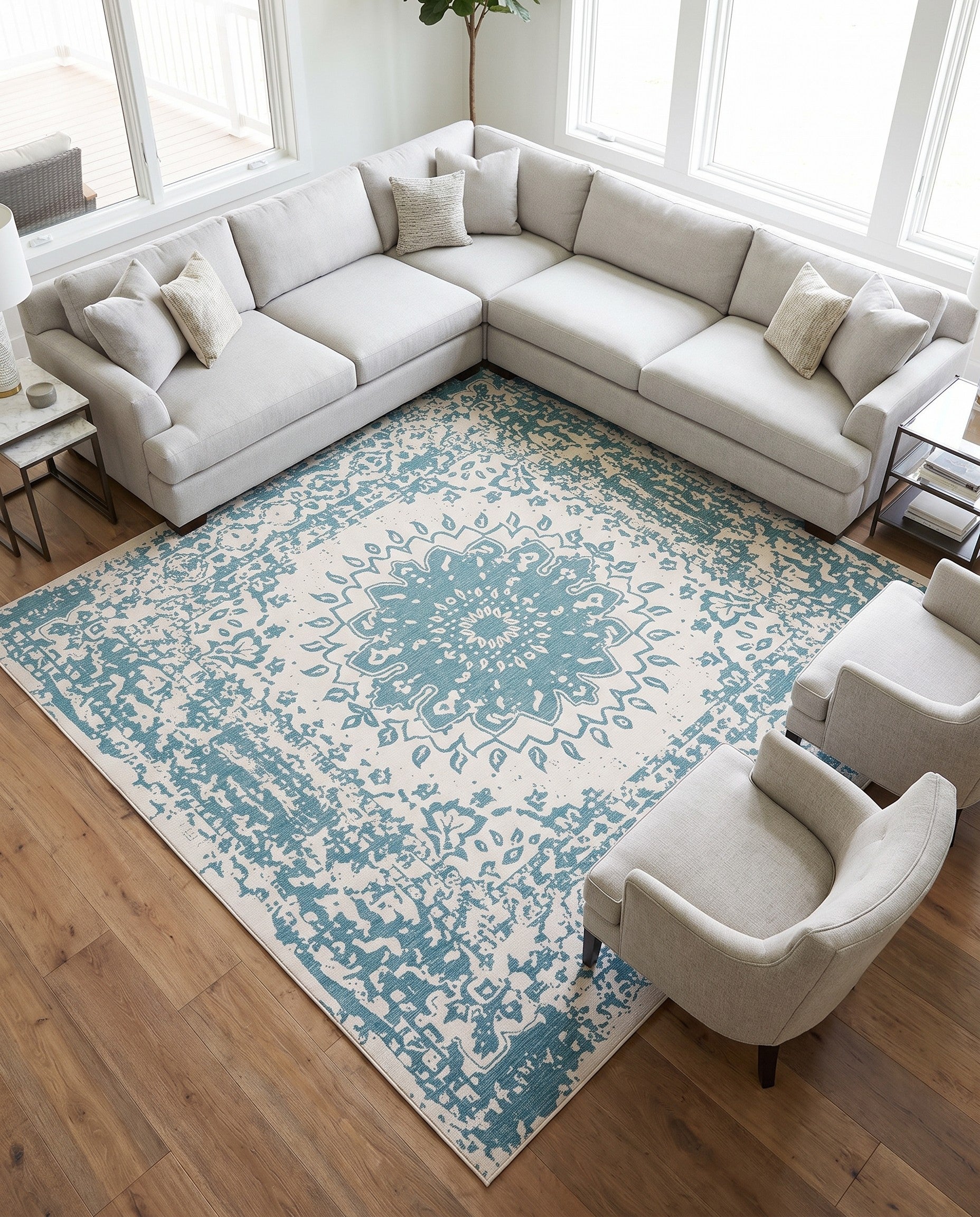 12' x 12' Easy-Clean Traditional Indoor / Outdoor Square Rug