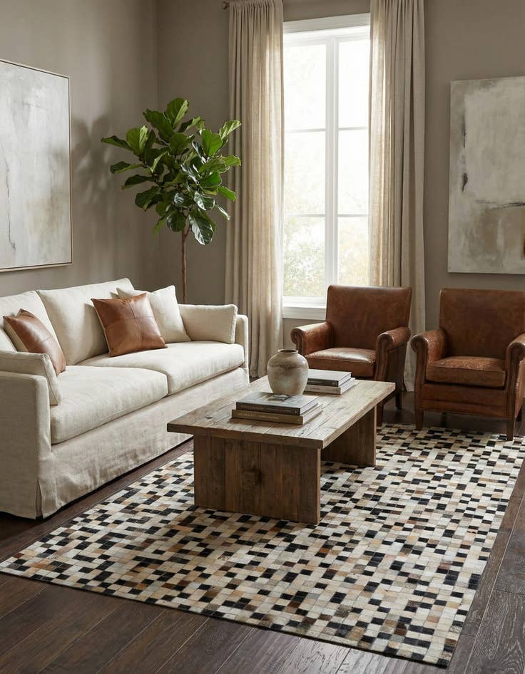 Detail image of  5' x 7' 9 Cowhide Leather Rug