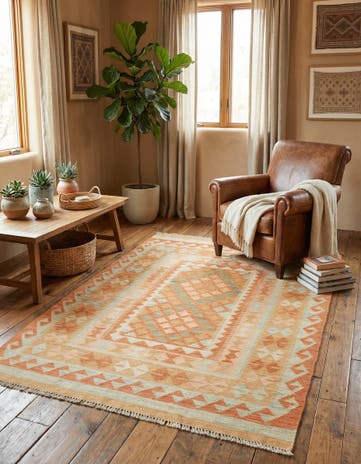 3' 5 x 5' 2 Hand Woven Kilim Waziri Wool Rug