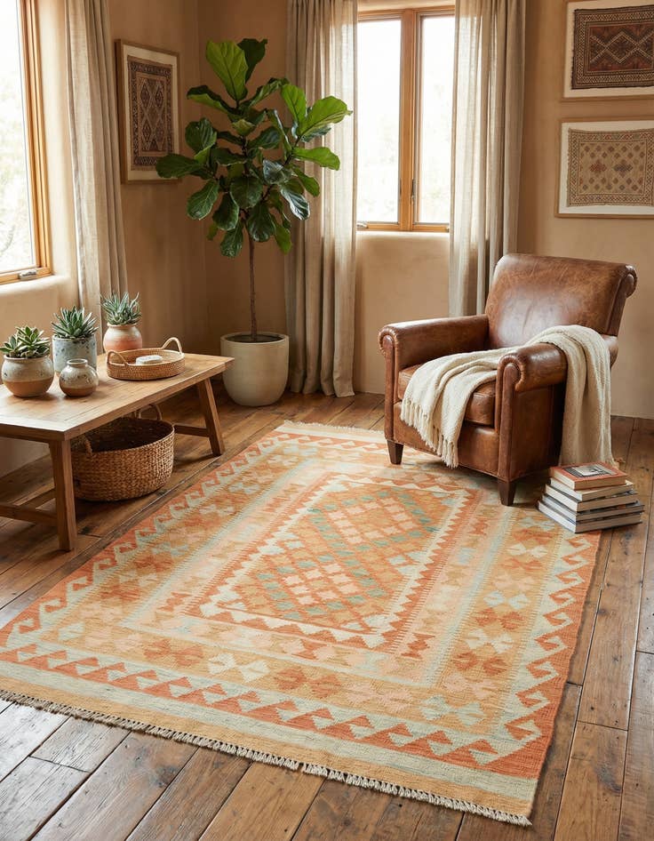 Detail image of 3' 5 x 5' 2  Hand Woven Kilim Waziri Wool Rug