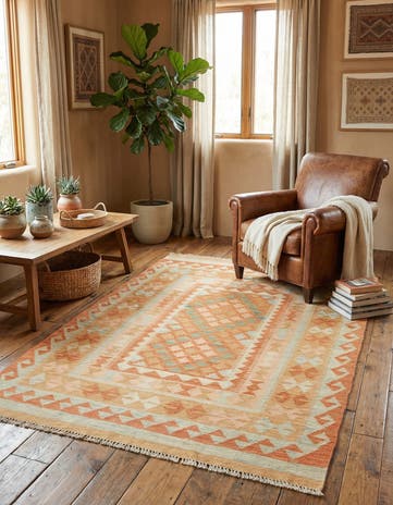 3' 5 x 5' 2 Hand Woven Kilim Waziri Wool Rug