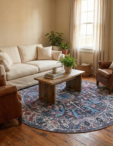 Black Washable Mangata Round Rug