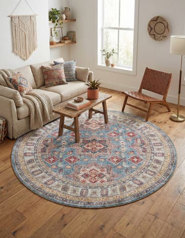 Light Blue Washable Timeless Round Rug