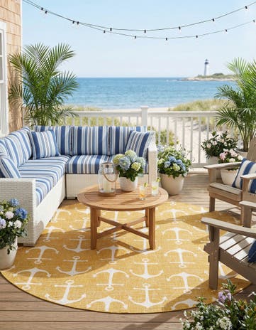 10' x 10' Easy-Clean Coastal Indoor / Outdoor Round Rug