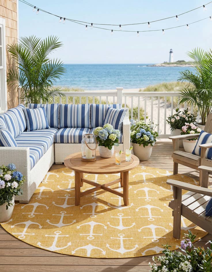 Detail image of  10' x 10'  Washable Coastal Indoor / Outdoor Round Rug