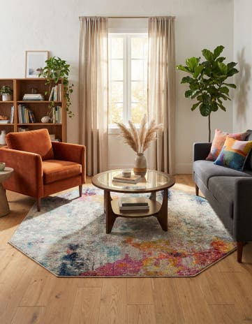 Beige Washable Theia Octagon Rug