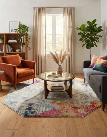 Beige Washable Theia Octagon Rug