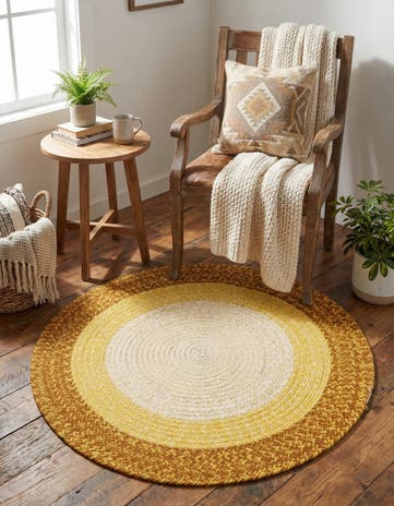 3' 1 x 3' 1 Handmade Hand Braided Wool Round Rug
