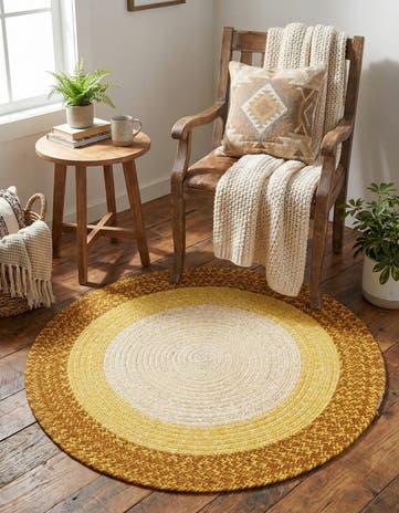 3' 1 x 3' 1 Handmade Hand Braided Wool Round Rug