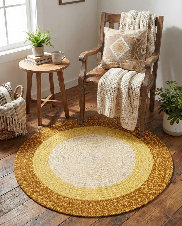 3' 1 x 3' 1 Handmade Hand Braided Wool Round Rug
