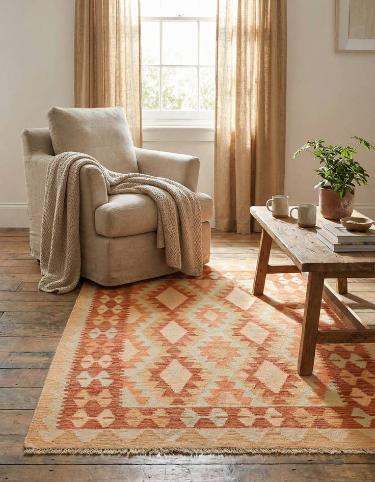 Detail image of 3' 3 x 5'  Hand Woven Kilim Waziri Wool Rug