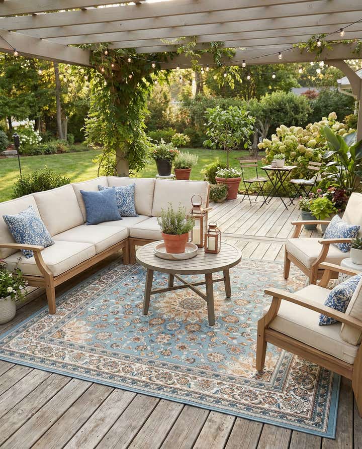 7' 10 x 7' 10 Easy-Clean Traditional Indoor / Outdoor Square Rug