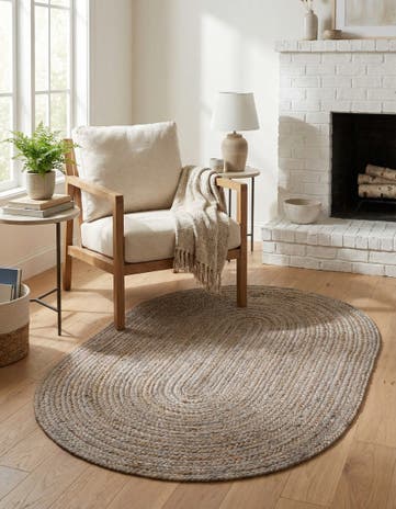 Gray Handmade Braided Jute Oval Rug