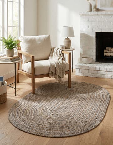Gray Handmade Braided Jute Oval Rug