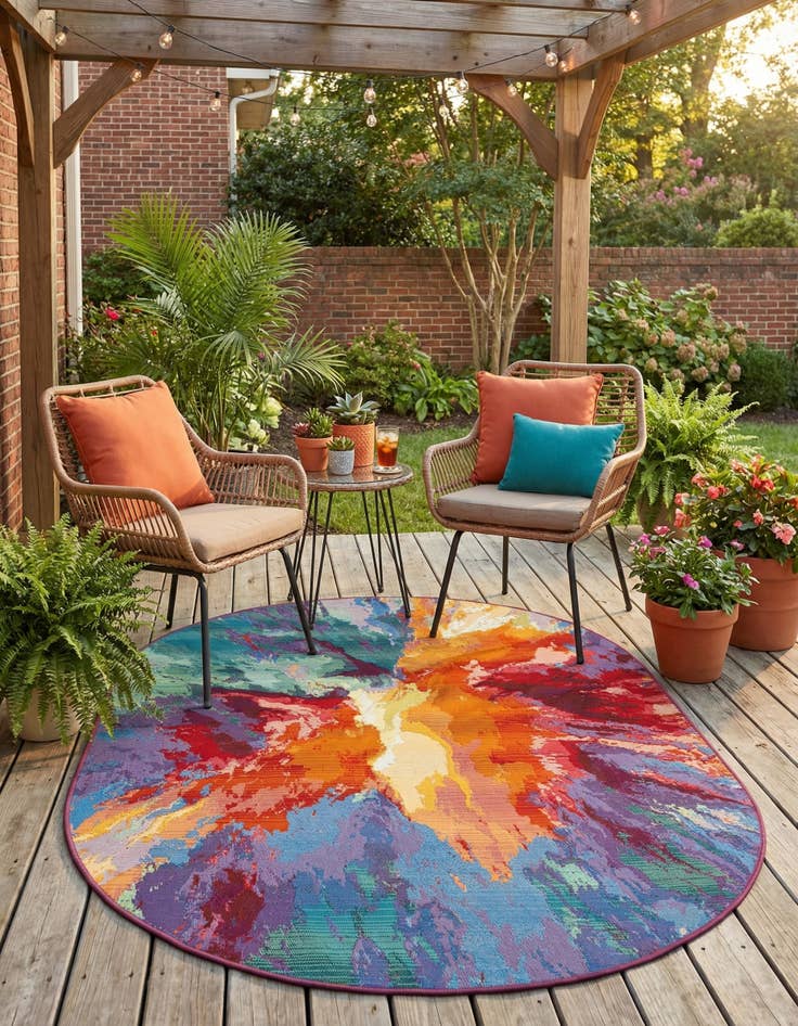 Detail image of 4' x 6'  Washable Modern Indoor / Outdoor Oval Rug