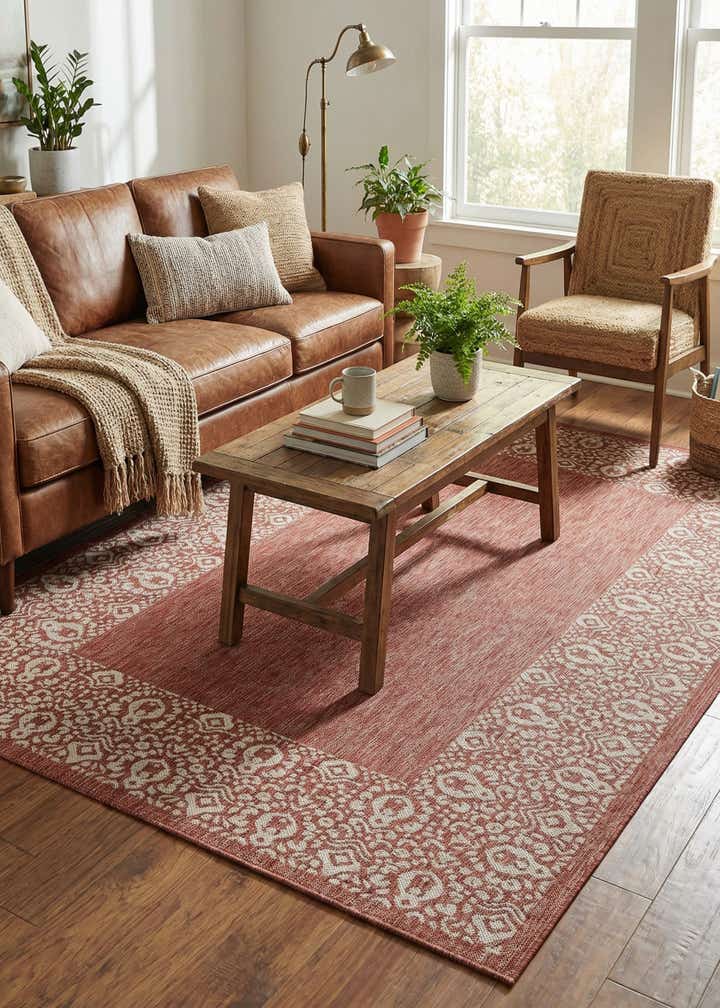 6' x 9' Easy-Clean Border Indoor / Outdoor Rug