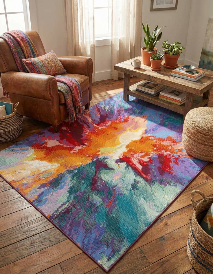 Detail image of 4' x 6'  Washable Modern Indoor / Outdoor Rug